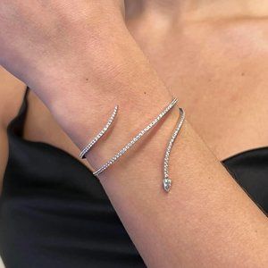 Messika 2.06Cttw Snake Skinny 2 Band Wrap Bracelet 18K White Gold Size Medium